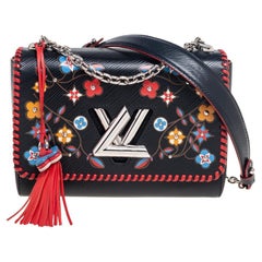 Louis Vuitton - Sac Twist MM noir/rouge en cuir épi à motifs floraux
