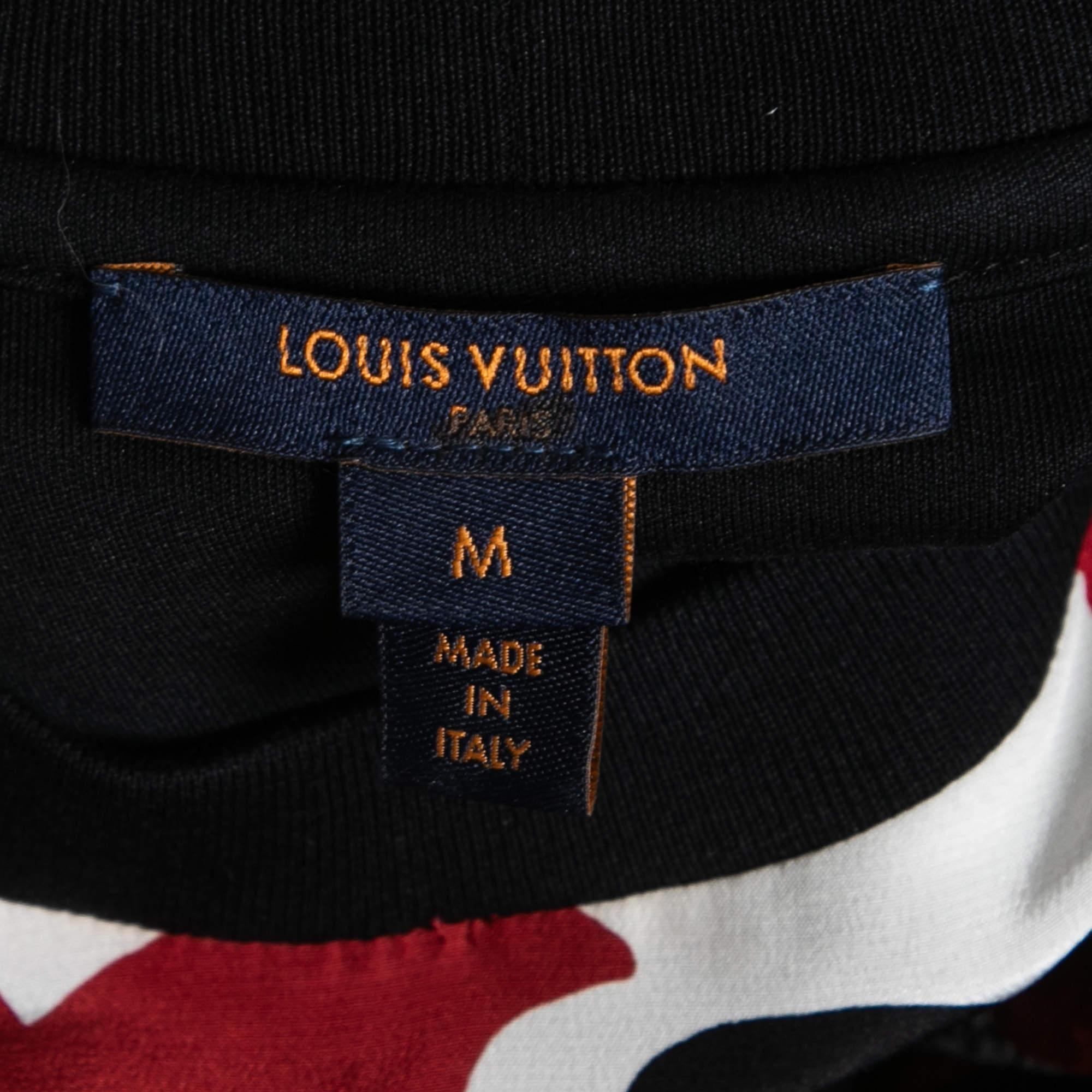 Women's Louis Vuitton Black/Red Printed Silk & Cotton Tie Front Dress 