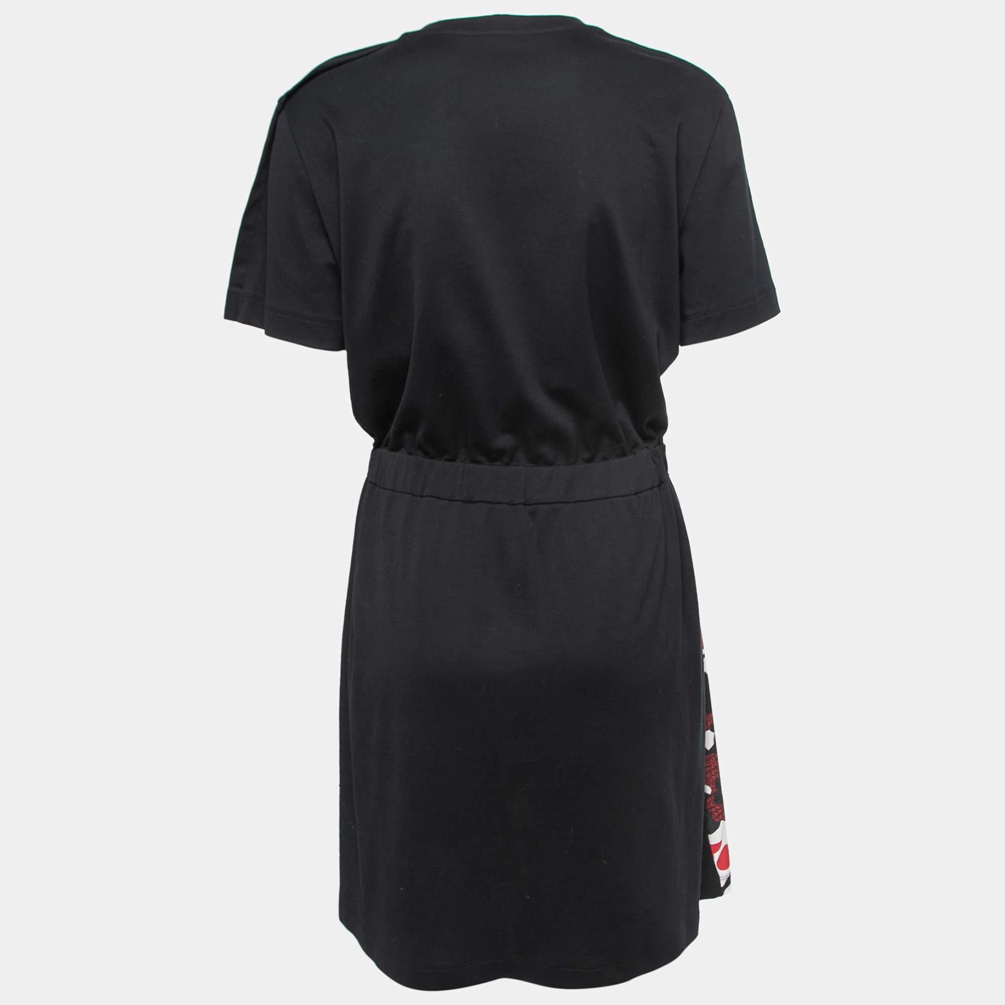 Louis Vuitton Black/Red Printed Silk & Cotton Tie Front Dress  1