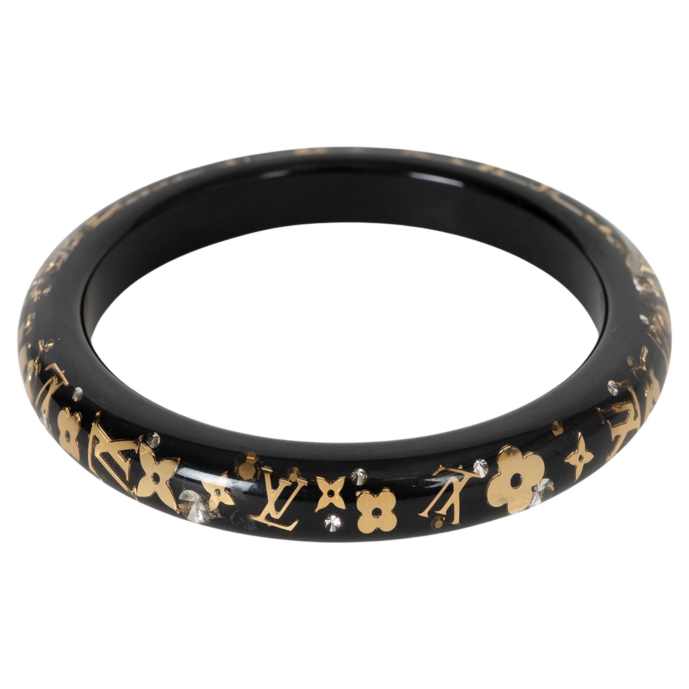 LOUIS VUITTON black resin INCLUSION MONOGRAM NARROW Bangle Bracelet