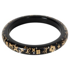 LOUIS VUITTON black resin INCLUSION MONOGRAM NARROW Bangle Bracelet