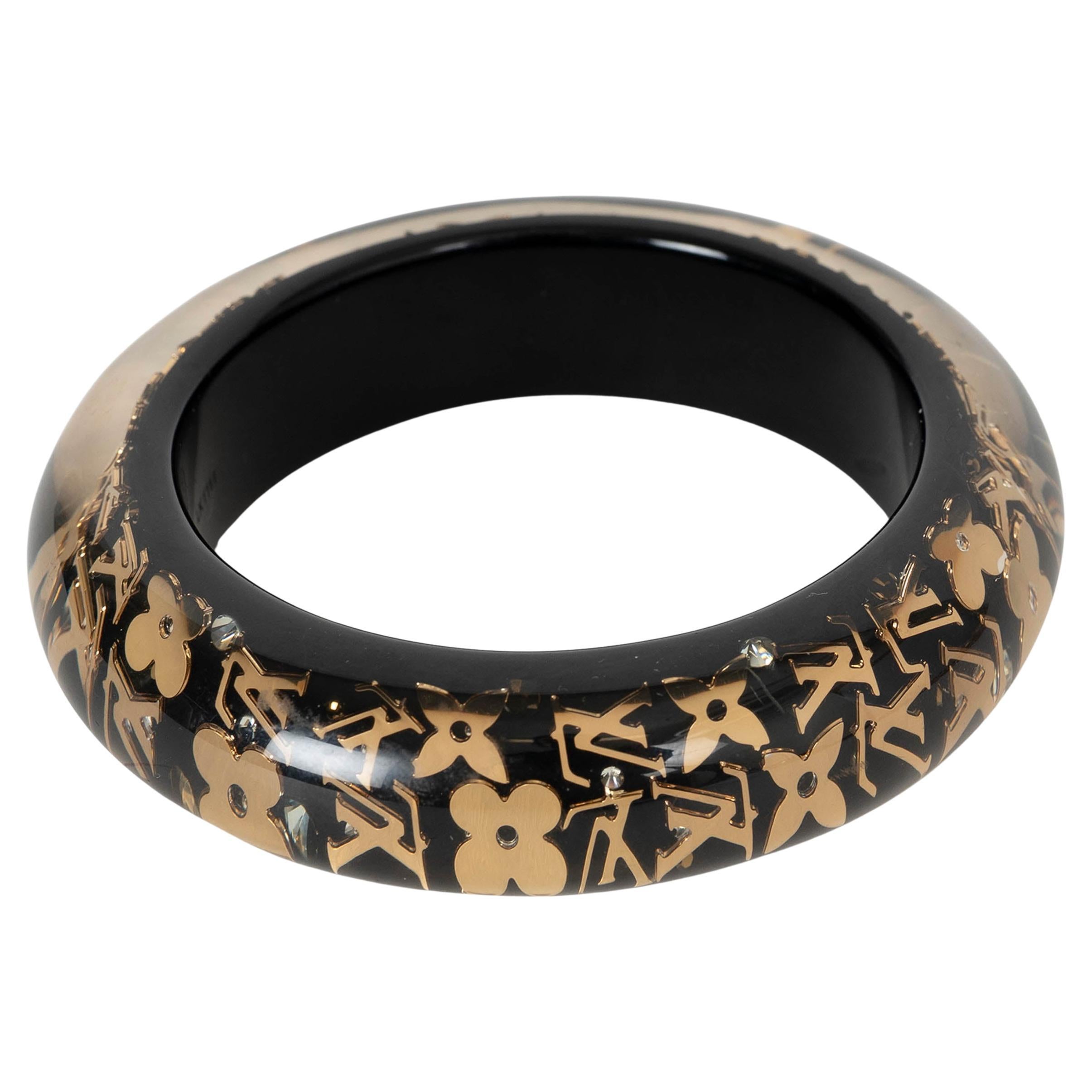 LOUIS VUITTON black resin INCLUSION MONOGRAM WIDE Bangle Bracelet