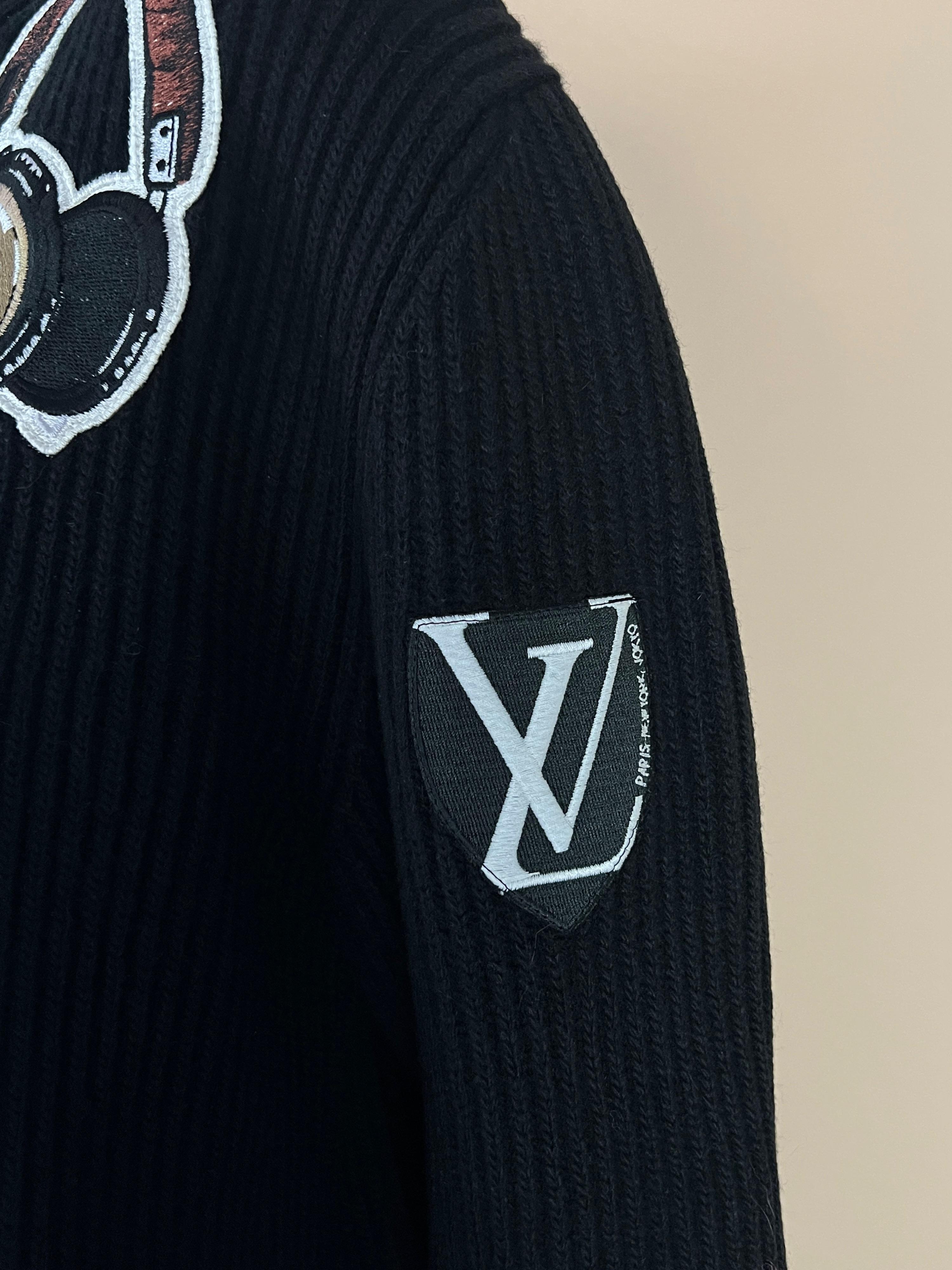 Louis Vuitton Black Ribbed Wool & Cashmere Giant Stickers Patch Jumper 4
