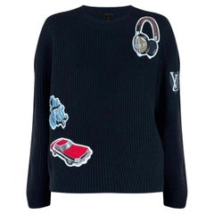 Louis Vuitton Black Ribbed Wool & Cashmere Giant Stickers Patch Jumper
