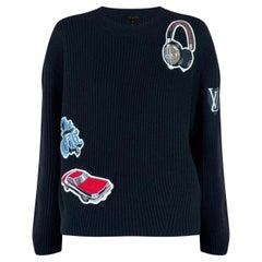 Louis Vuitton Schwarzer gerippter Woll- und Kaschmir-Patch-Pullover mit Riesenbesatz