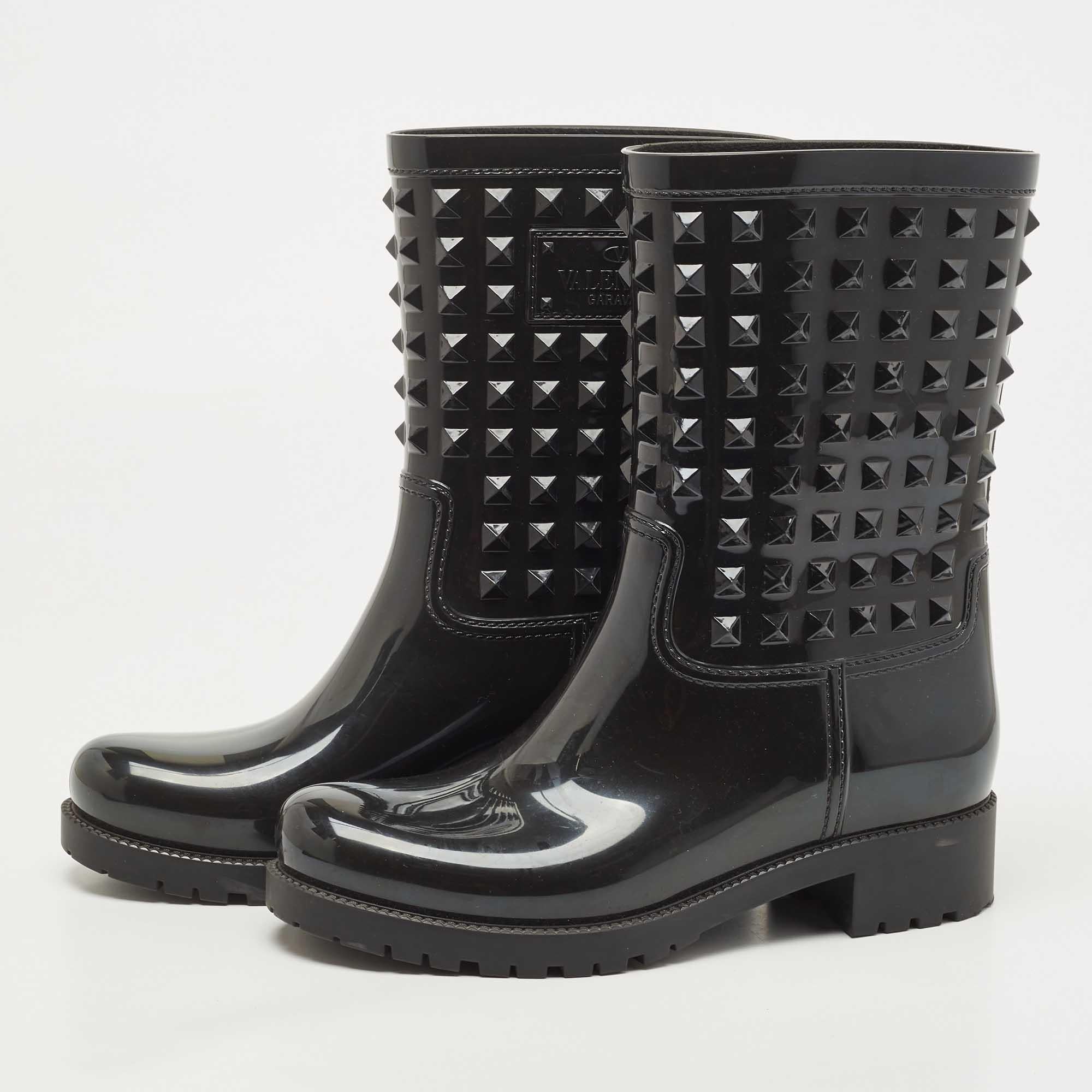 Women's Louis Vuitton Black Rubber Studded Rain Boots Size 38