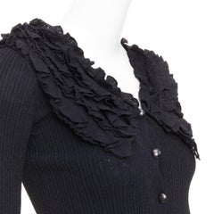 LOUIS VUITTON black ruffle collar cuffs ribbed long sleeves cardigan XS