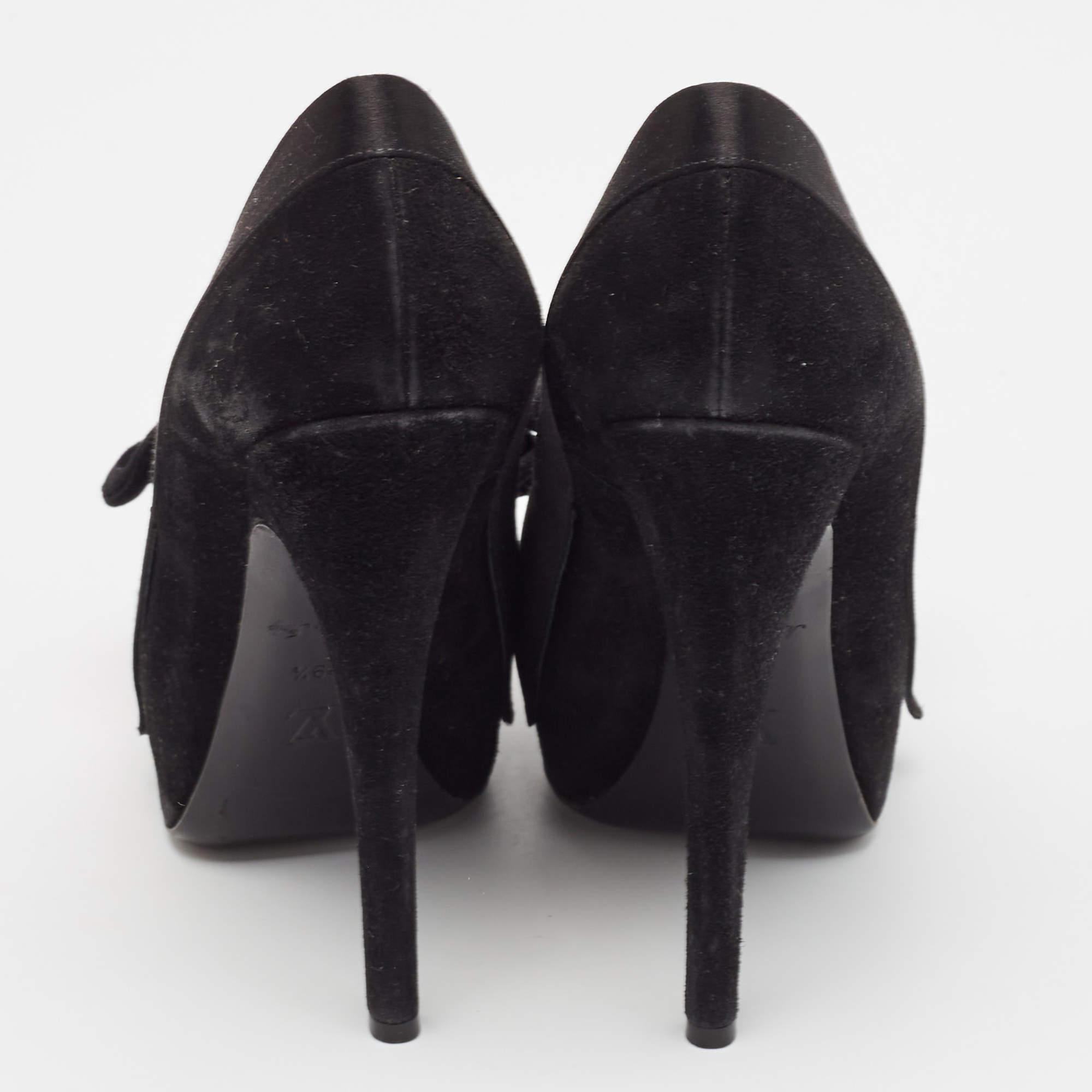 Louis Vuitton Black Satin and Suede Peep Toe Platform Pumps Size 39.5 For Sale 1