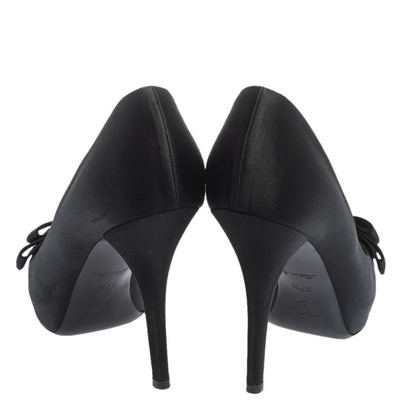 Women's Louis Vuitton Black Satin Bow Peep Toe Pumps Size 37.5