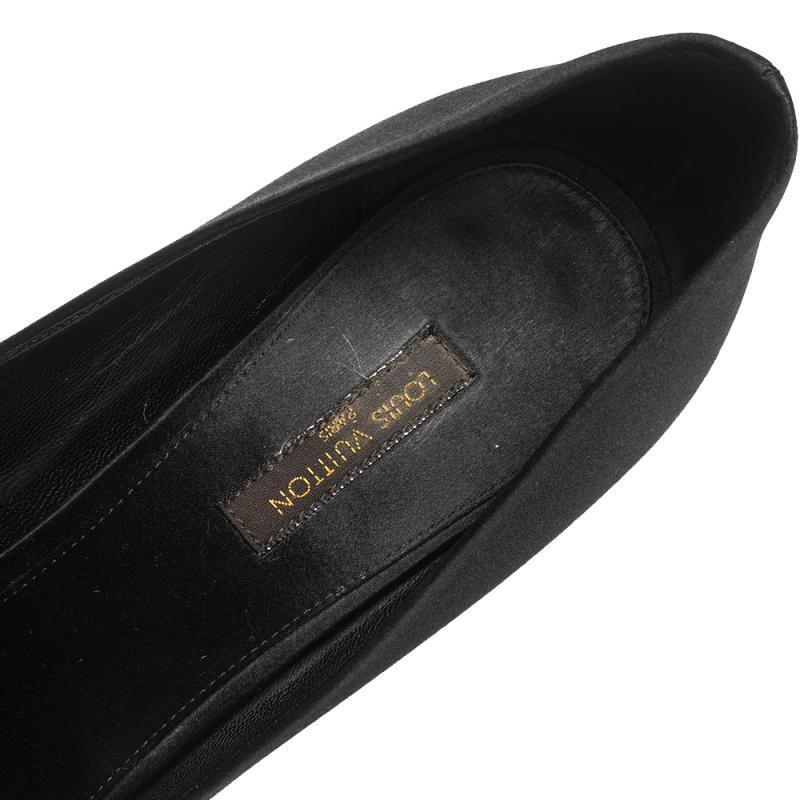 Louis Vuitton Black Satin Bow Peep Toe Pumps Size 37.5 1