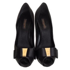 Louis Vuitton Black Satin Bow Peep Toe Pumps Size 38.5