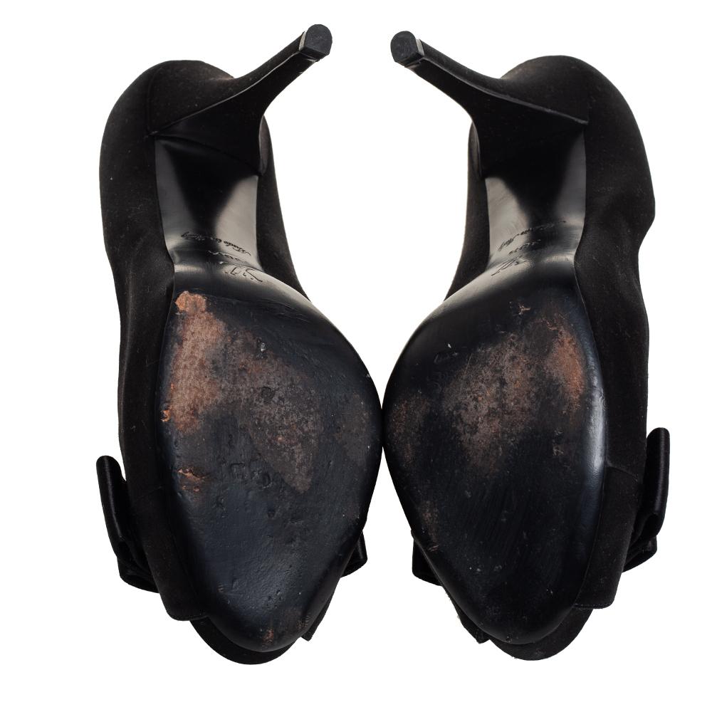 Women's Louis Vuitton Black Satin Bow Peep Toe Pumps Size 38.5