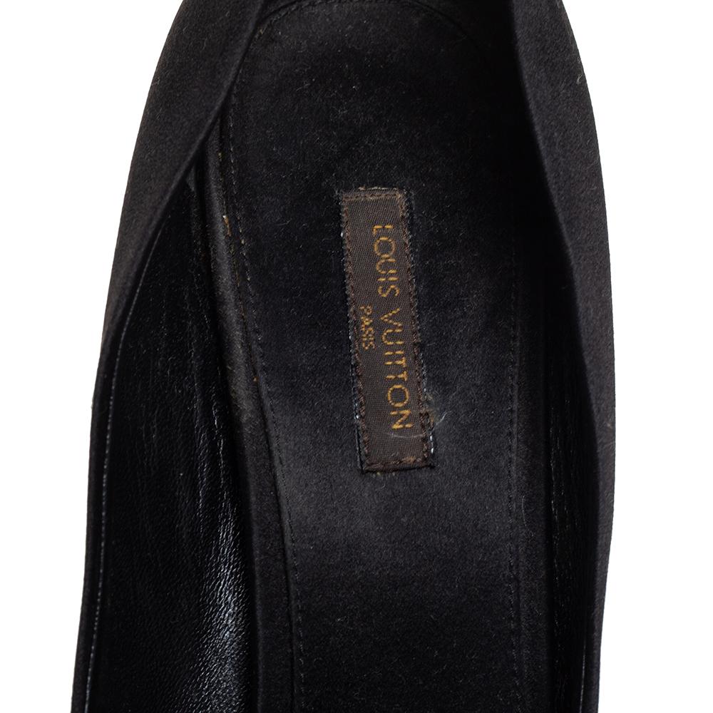 Louis Vuitton Black Satin Bow Peep Toe Pumps Size 38.5 2