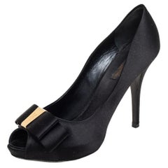 Louis Vuitton Black Satin Bow Peep Toe Pumps Size 38.5