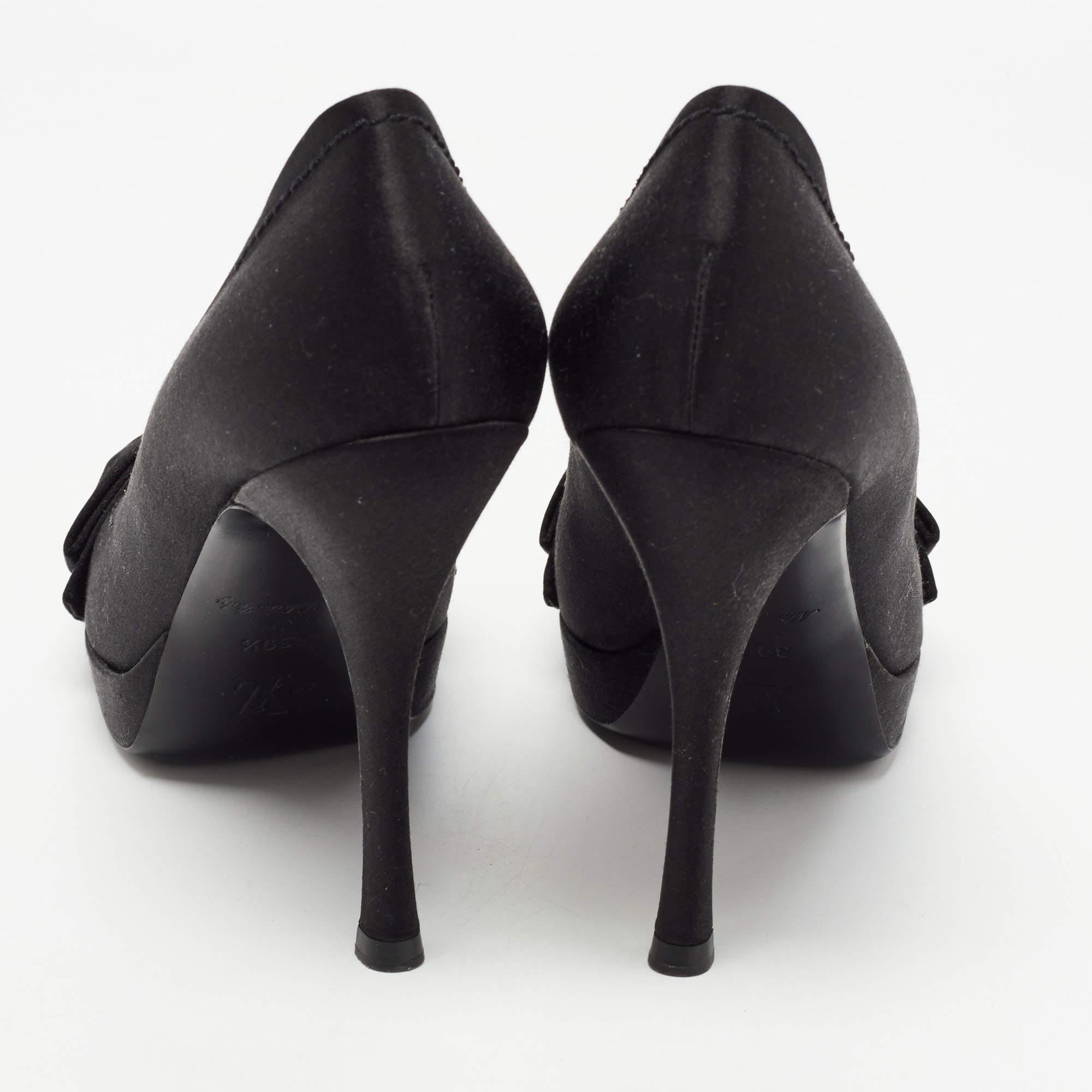 Louis Vuitton Black Satin Bow Peep Toe Pumps Size 39.5 3