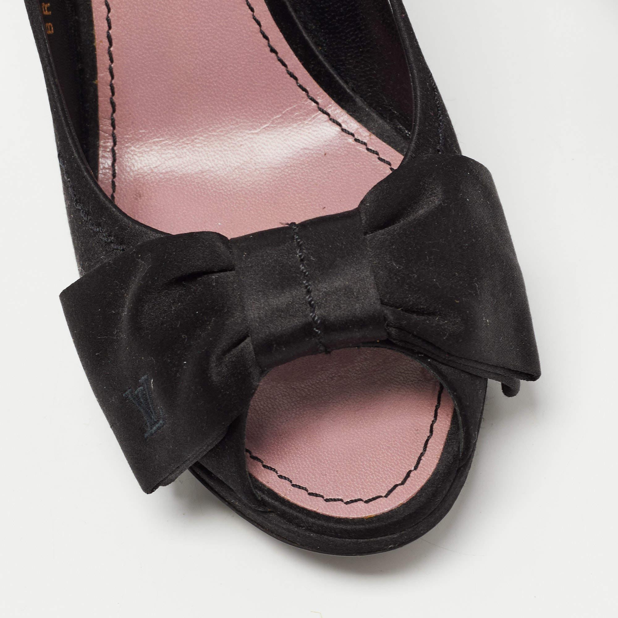 Louis Vuitton Black Satin Bow Peep Toe Pumps Size 39.5 For Sale 4