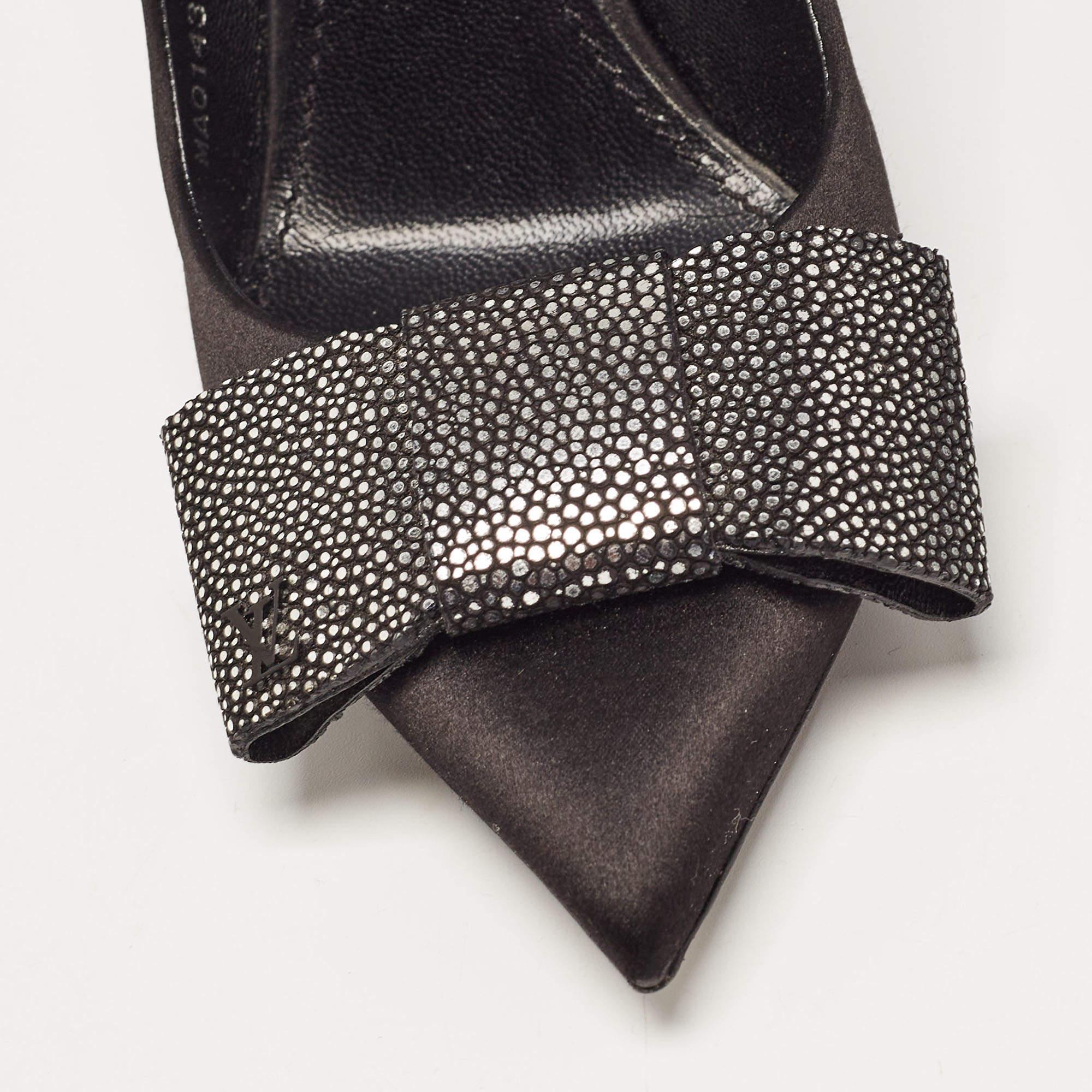 Louis Vuitton Black Satin Bow Pointed Toe Pumps Size 36.5 For Sale 1