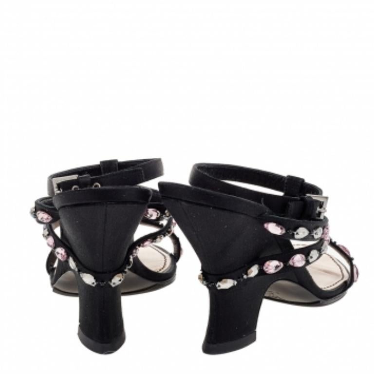 Women's Louis Vuitton Black Satin Crystal Embellished Ankle Strap Sandals Size 39
