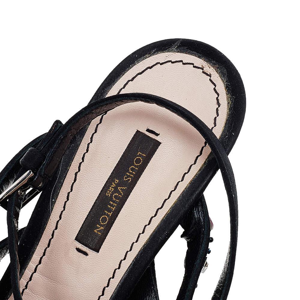 Louis Vuitton Black Satin Crystal Embellished Ankle Strap Sandals Size 39 For Sale 2