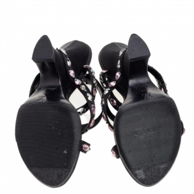 Louis Vuitton Black Satin Crystal Embellished Ankle Strap Sandals Size 39 3