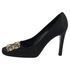 Louis Vuitton Black Satin Crystal Embellished Square Toe Pumps Size 39.5