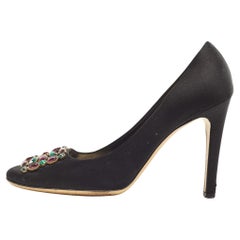 Louis Vuitton Black Satin Crystal Embellished Square Toe Pumps Size 40 (escarpins à bouts carrés ornés de cristaux)