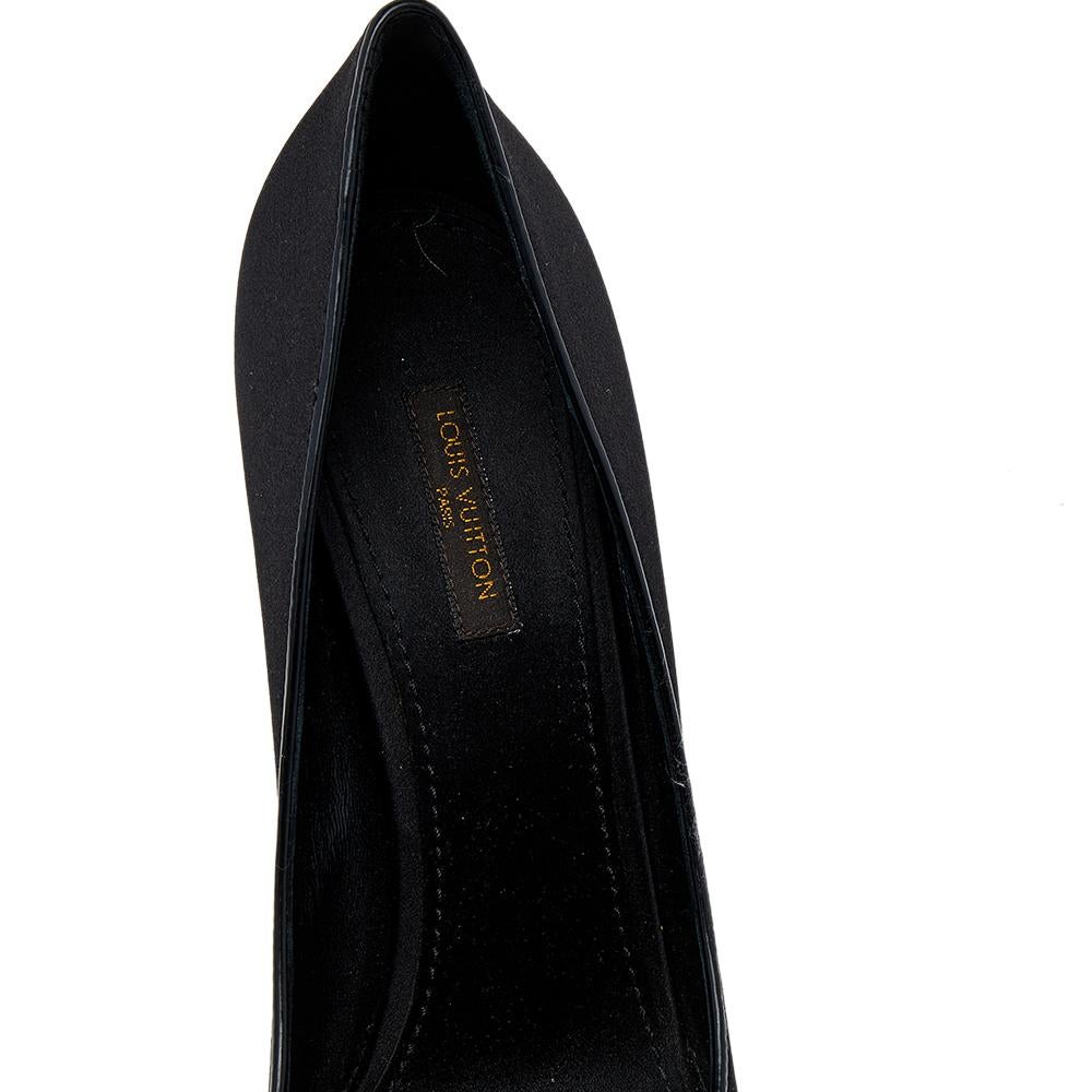 Louis Vuitton Black Satin Embellished Peep Toe Pumps Size 39 For Sale 1