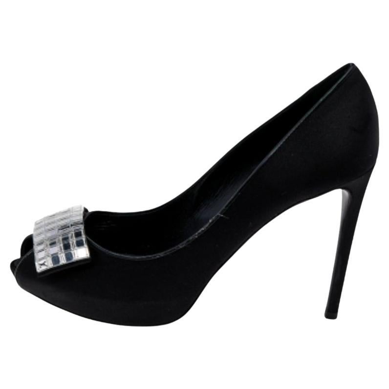 Louis Vuitton Black Satin Embellished Peep Toe Pumps Size 39