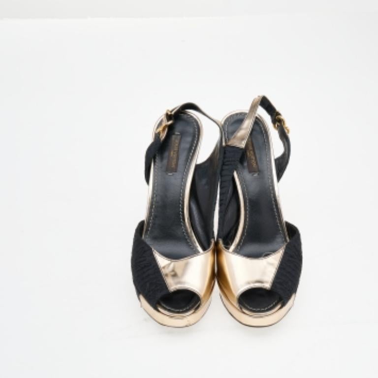 Louis Vuitton Black Satin & Leather Motard Piccadilly Slingback Sandals Size 38 For Sale 6
