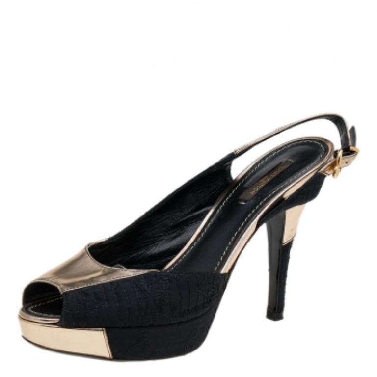 Louis Vuitton Black Satin & Leather Motard Piccadilly Slingback Sandals Size 38 For Sale 1