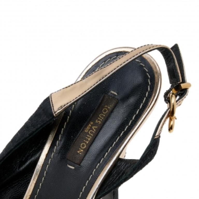 Louis Vuitton Black Satin & Leather Motard Piccadilly Slingback Sandals Size 38 For Sale 2