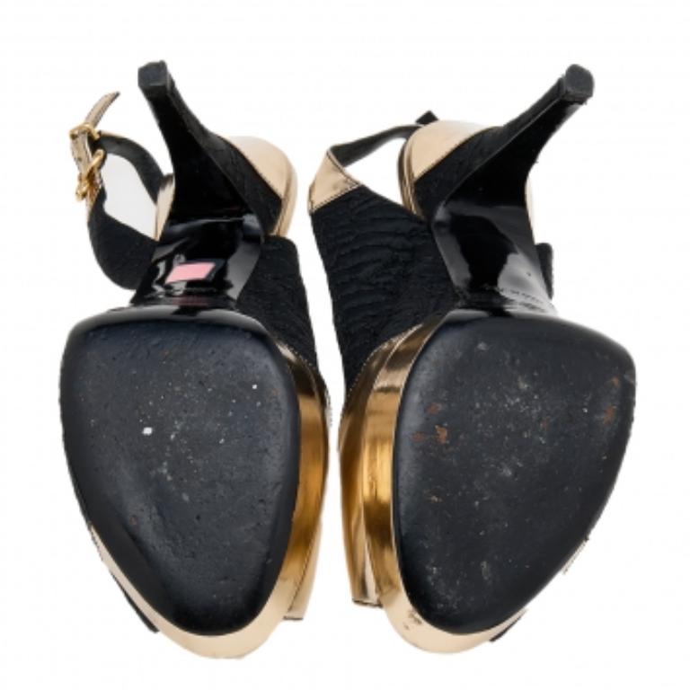 Louis Vuitton Black Satin & Leather Motard Piccadilly Slingback Sandals Size 38 For Sale 3