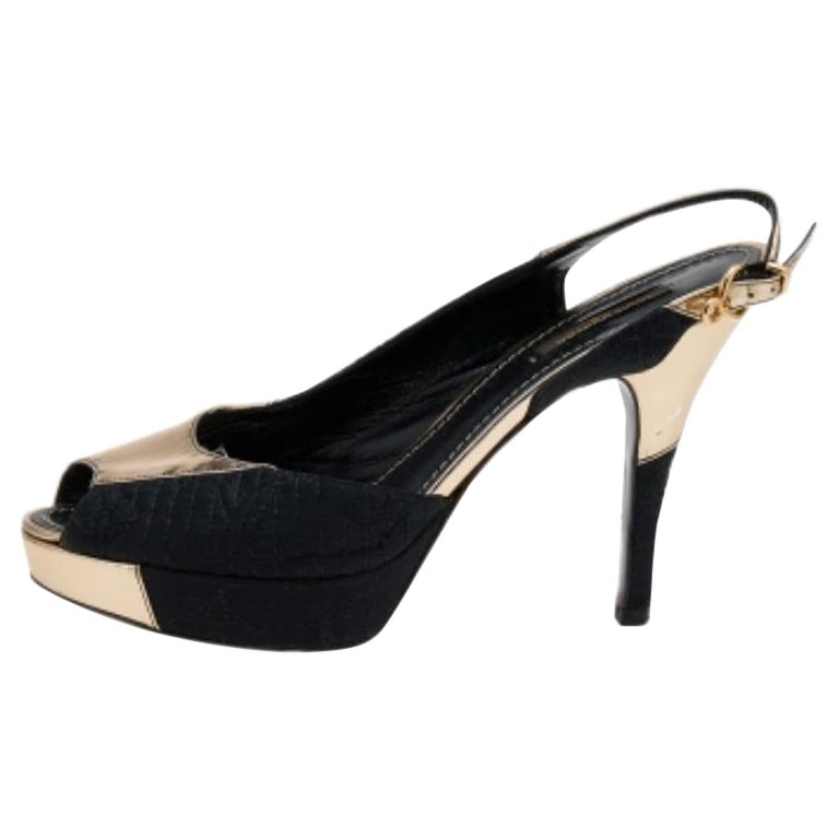 Louis Vuitton Black Satin 
Leather Motard Piccadilly Slingback Sandals Size 38