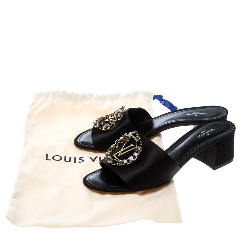 Louis Vuitton Black Satin Madeleine Slide Mule Sandals Size 37.5 1