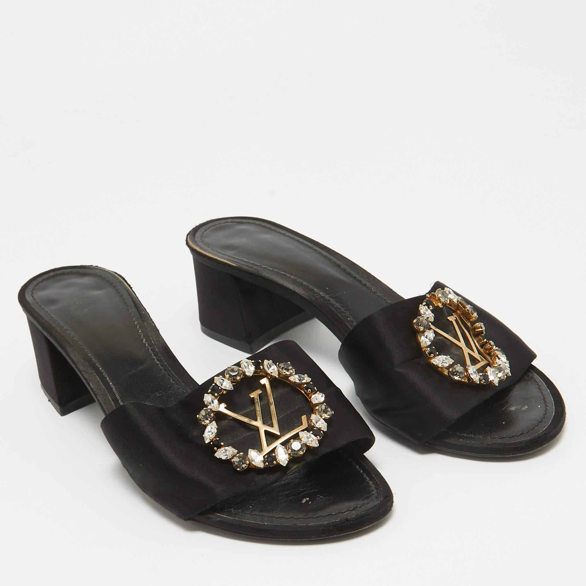 Louis Vuitton Black Satin Madeleine Slide Sandals Size 39 1