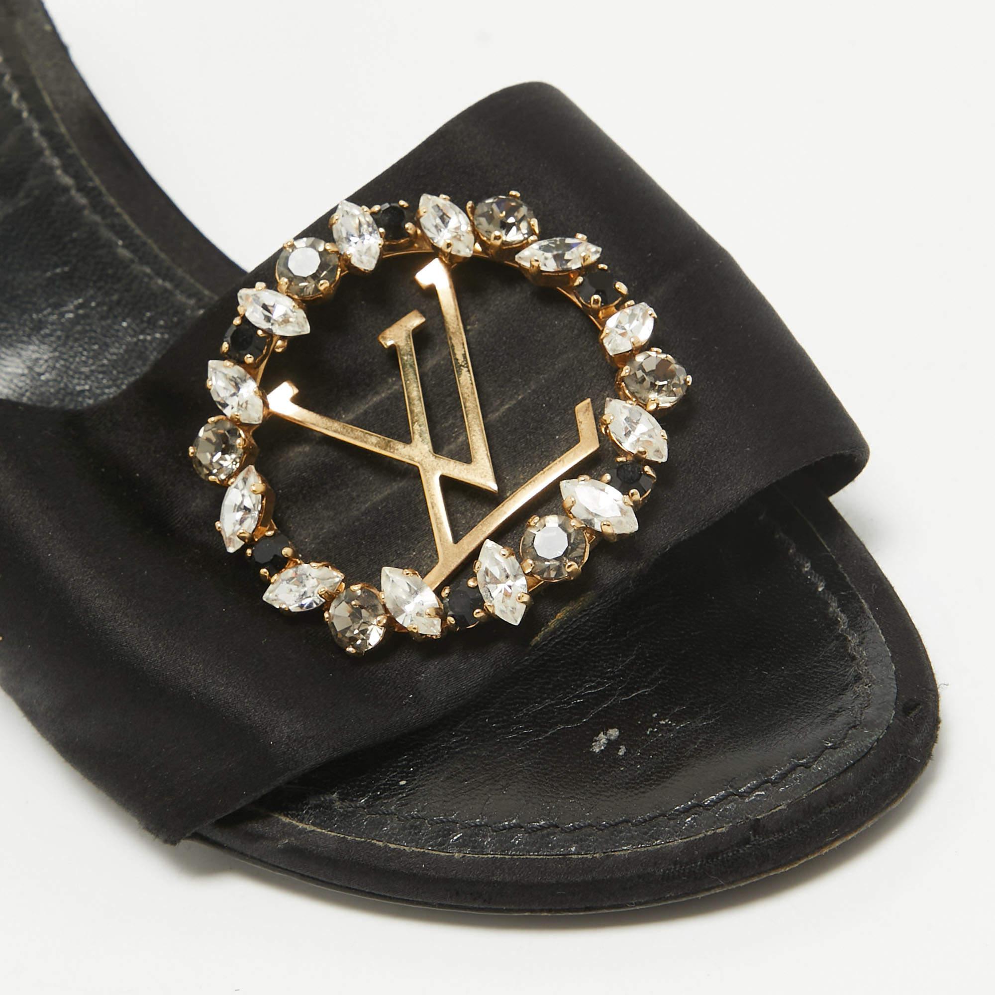 Louis Vuitton Black Satin Madeleine Slide Sandals Size 39 4