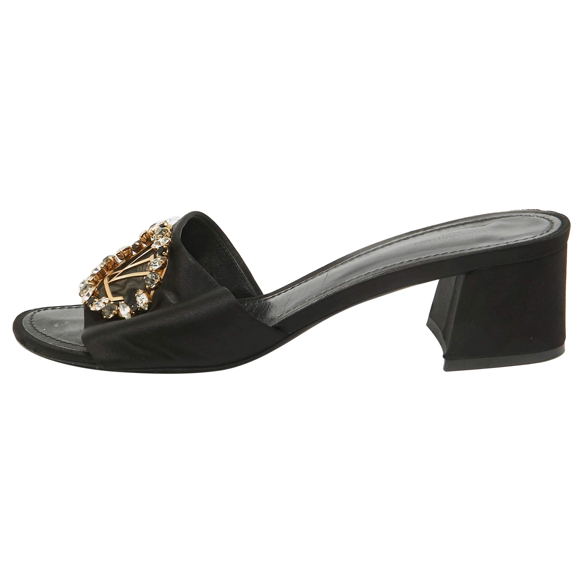 Louis Vuitton Black Satin Madeleine Slide Sandals Size 39