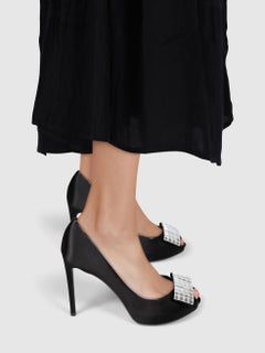 Louis Vuitton Black Satin Mirror Bow Heels Size IT 39