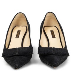 LOUIS VUITTON black SEQUIN BOW POINTED TOE Pumps Shoes 37
