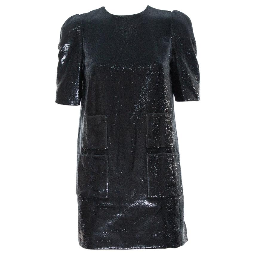 Louis Vuitton Black Sequin Embellished Short Sleeve Shift Dress M at  1stDibs