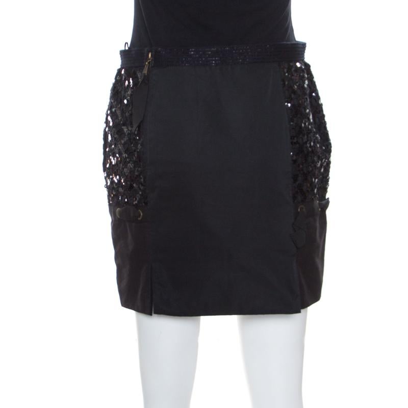 black sequin mini skirt