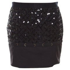 Louis Vuitton Black Sequin Grid Embellished Eyelet Lace Paneled Mini Skirt S