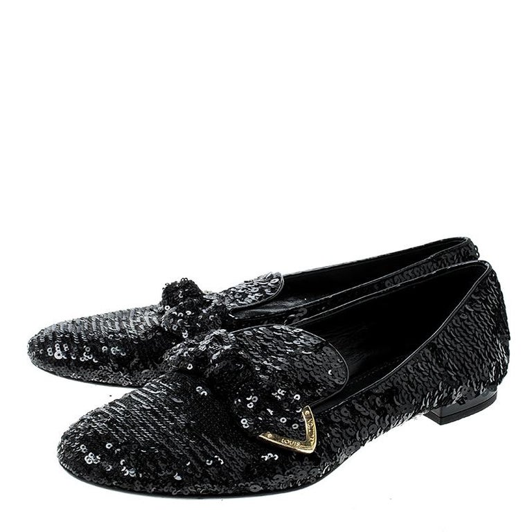 Louis Vuitton Black Sequins Amulet Bow Detail Smoking Slippers Size 37. ...