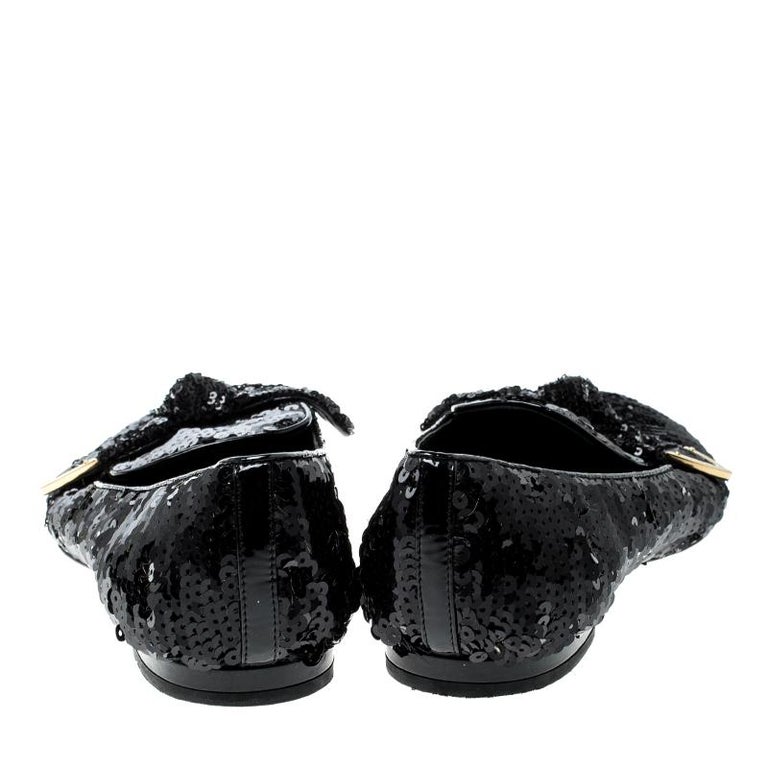 Louis Vuitton Black Sequins Amulet Bow Detail Smoking Slippers Size 37.5  For Sale at 1stDibs