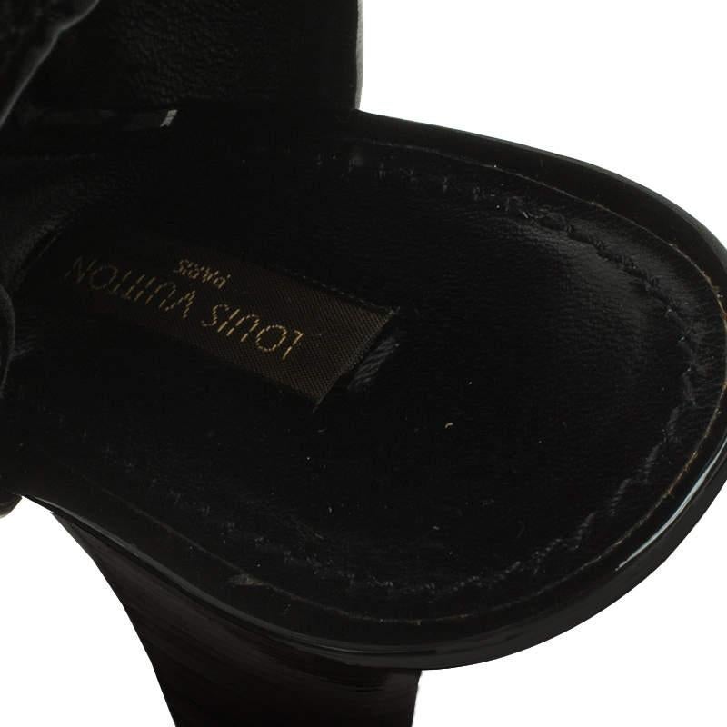 Louis Vuitton Black Sequins and Leather Peep Toe Platform Ankle Boots Size 37 For Sale 6