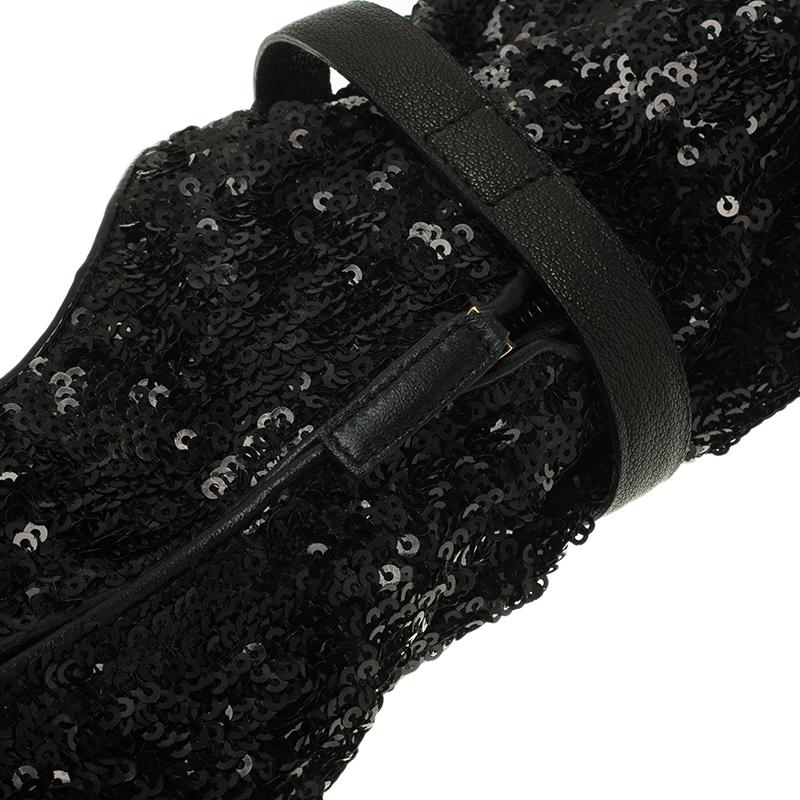 Louis Vuitton Black Sequins and Leather Peep Toe Platform Ankle Boots Size 37 7