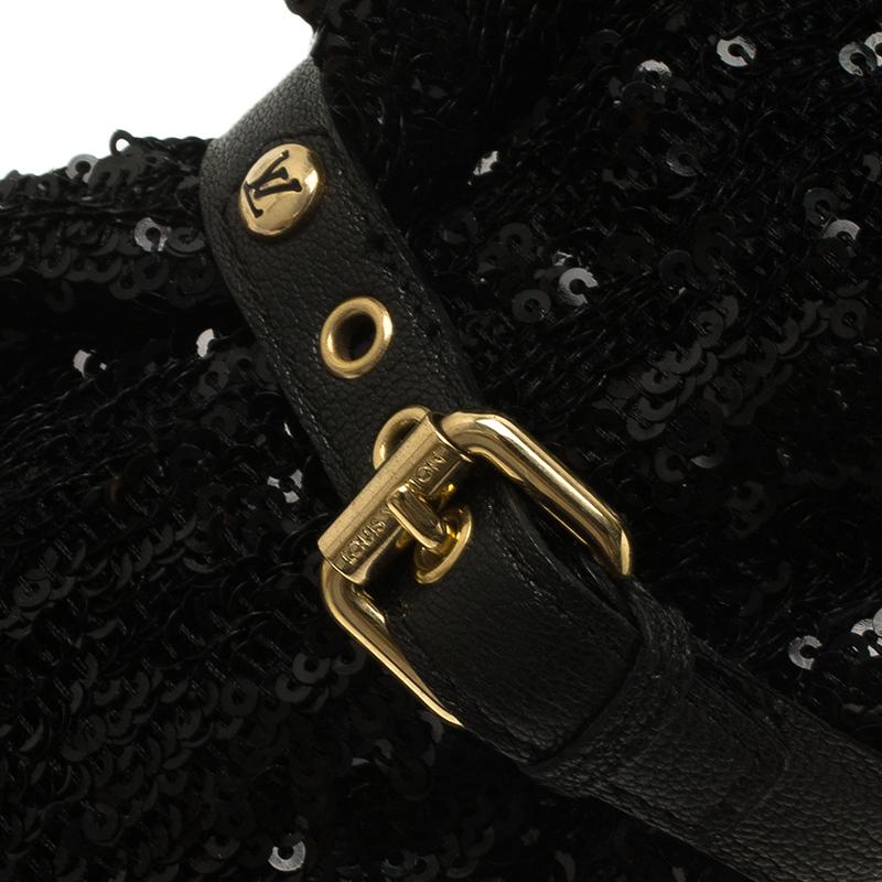 Louis Vuitton Black Sequins and Leather Peep Toe Platform Ankle Boots Size 37 8