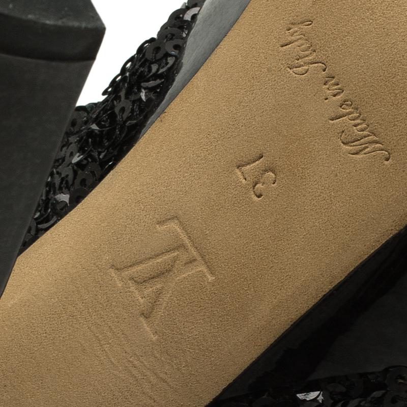 Louis Vuitton Black Sequins and Leather Peep Toe Platform Ankle Boots Size 37 9