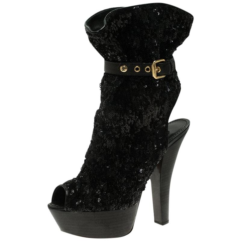 peep toe sequin booties