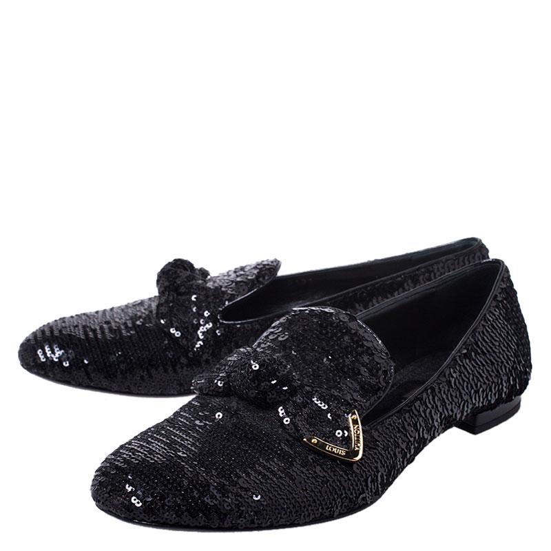Louis Vuitton Black Sequins Bow Amulet Smoking Slippers Size 39 1